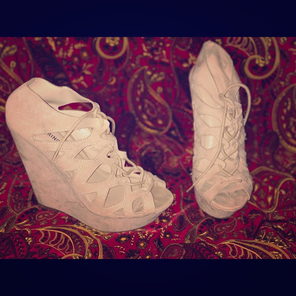 Taupe Suede Wedges